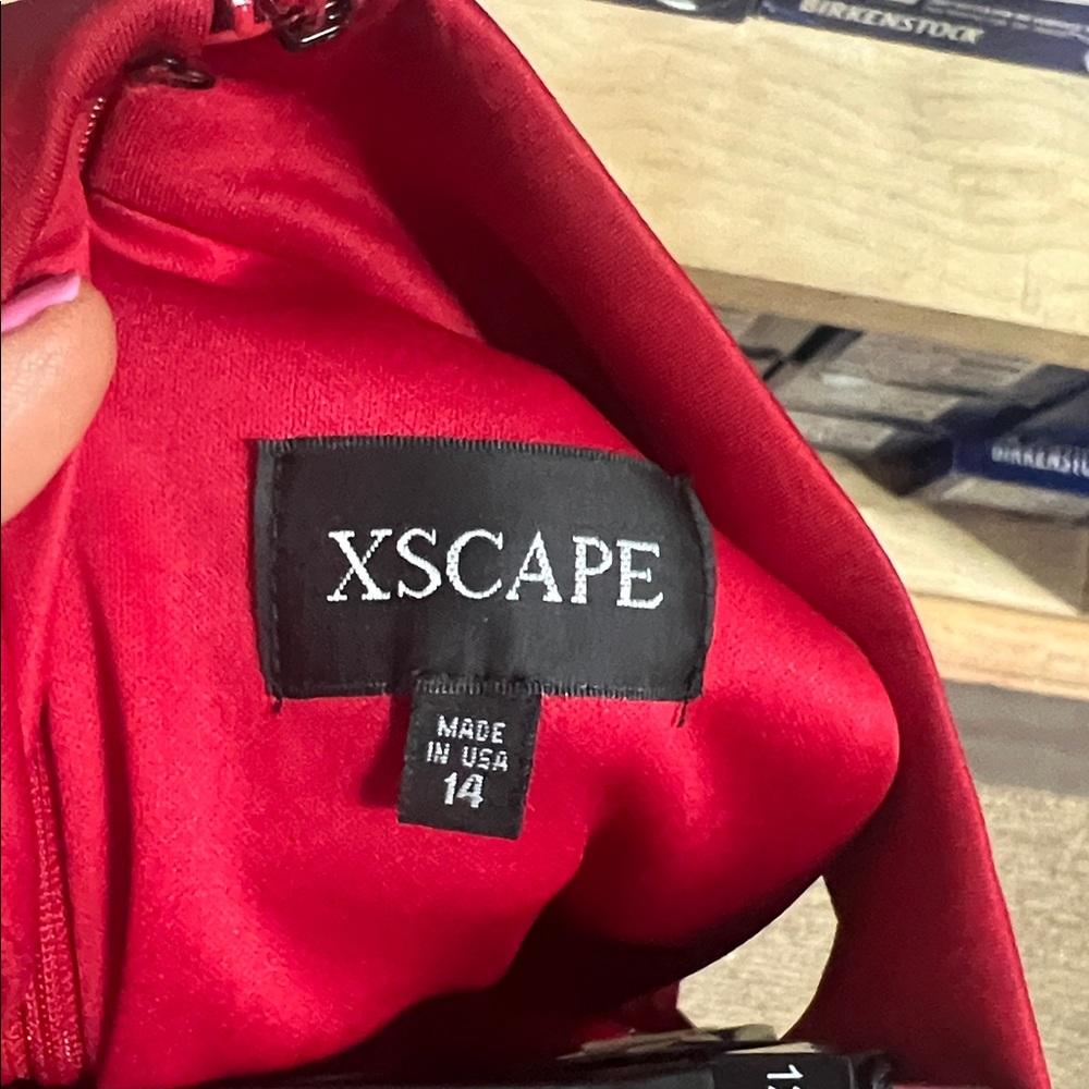 Xscape Red One-Shoulder Ruffle Sheath Dress - Picture 6 of 7